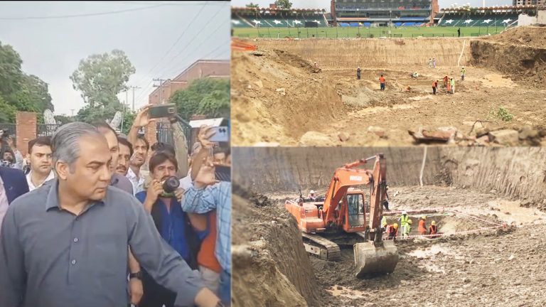 چیئرمین پی سی بی محسن نقوی کا اسٹیڈیم کے تعمیراتی کام کا جائزہ